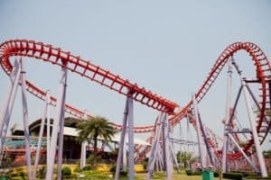 A roller Coaster at Six Flags waits for riders