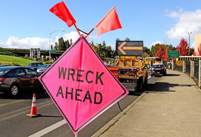 Traffic control at a truck rollover accident
