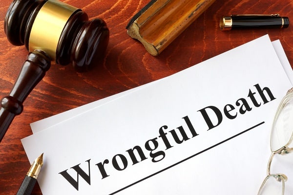 A gave, glasses, and pen sit atop a Document titled Wrongful Death