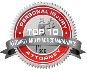 Top 10 personal injury attorney badge for Attorney and Practice Magazine