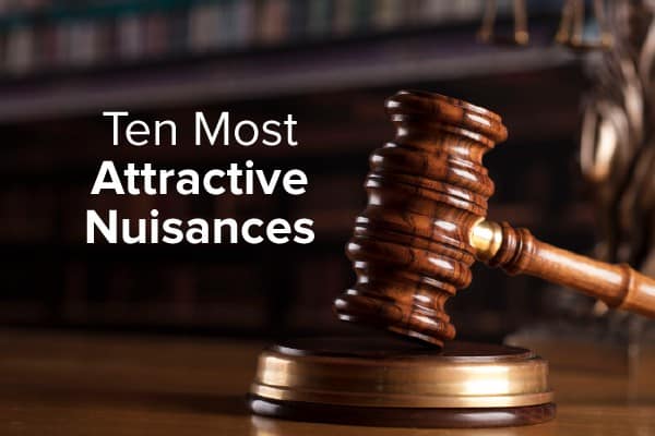 A gavel on a desk with the words, ten most attractive nuisances.