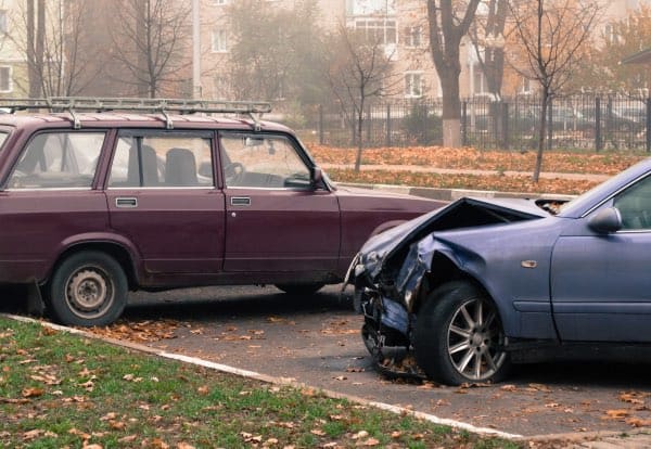 An accident in a parking lot.