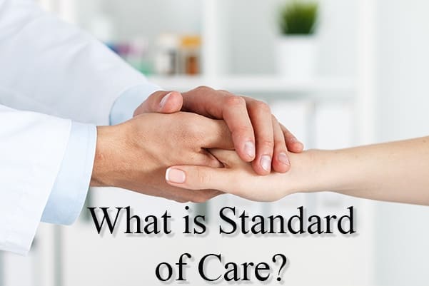 A doctor comforting a patient with the words, what is standard of care?