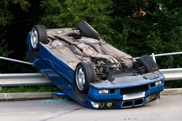 A car that has flipped over.