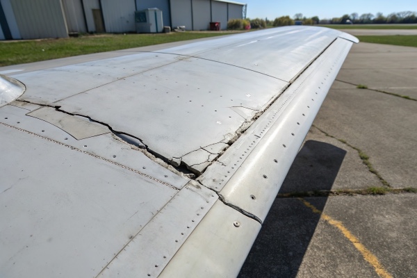 Damaged airplane wing.