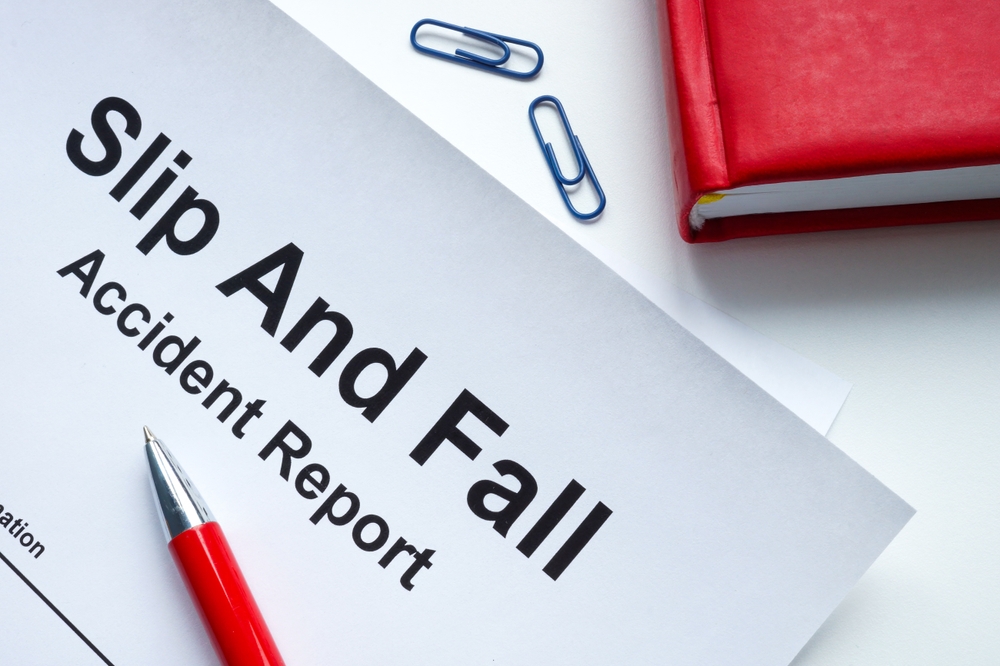 Slip and fall accident report form used to document hazardous conditions and potential liability