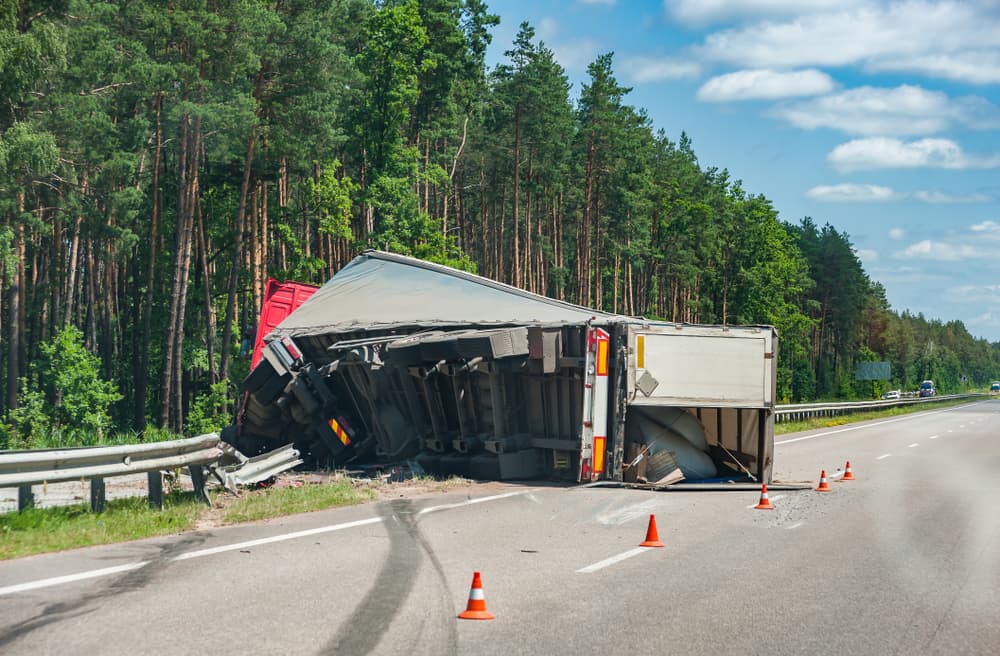 rollover truck accident on road
